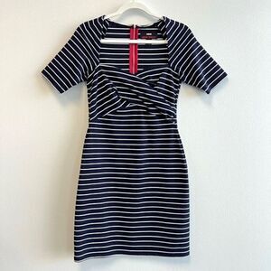 MISS SIXTY Navy White Striped Stretch A-line Midi Dress Women’s Size 4